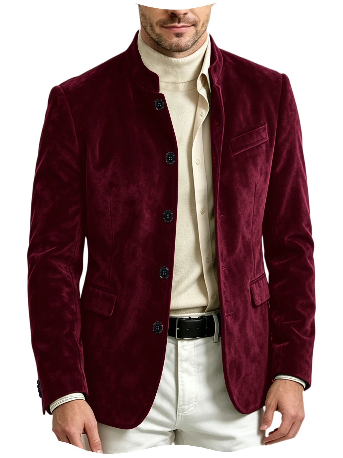 Blazer homme en velours à col montant – CLEVI Paris