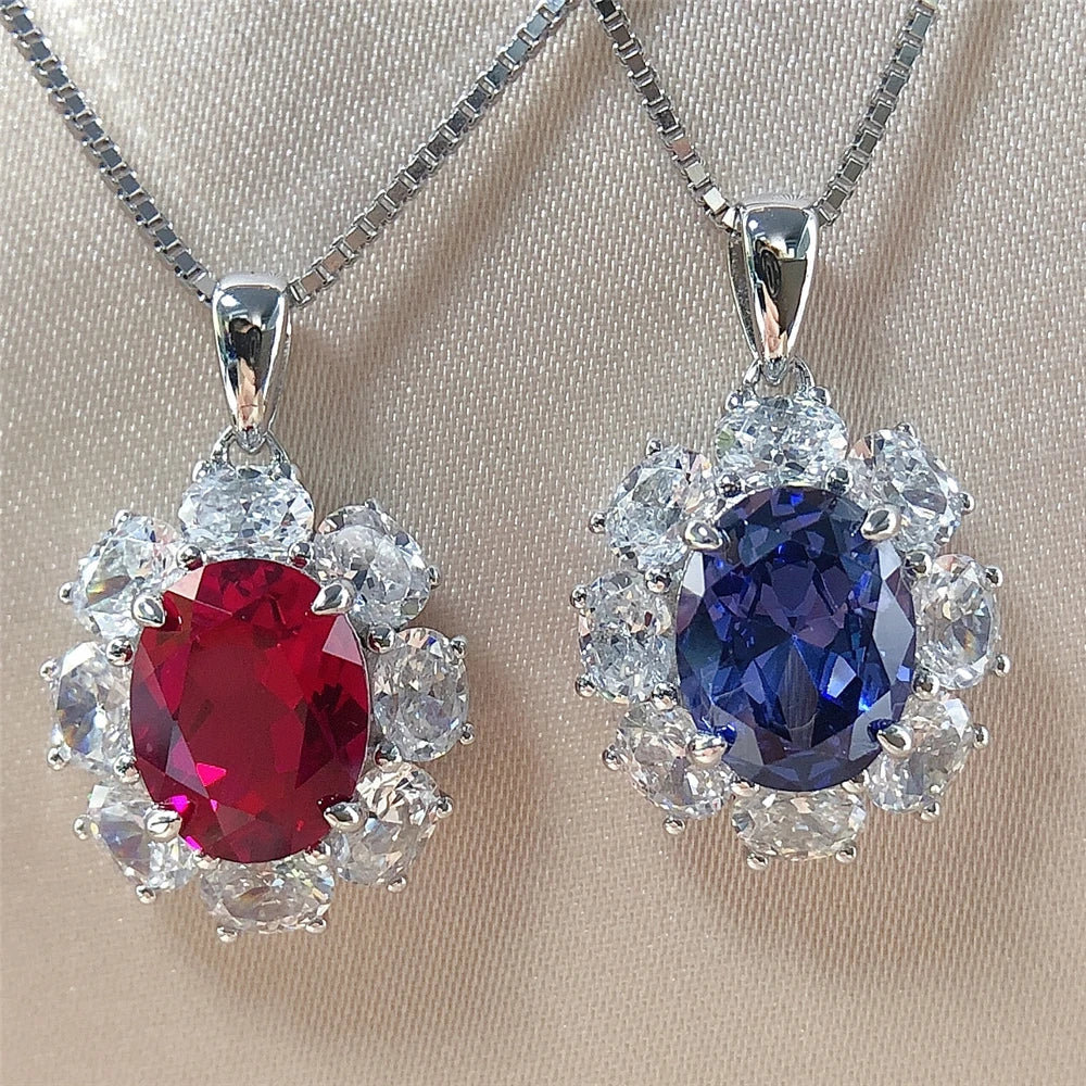 Collier Pendentif Or Blanc 18K, Rubis ou Saphir – CLEVI Paris