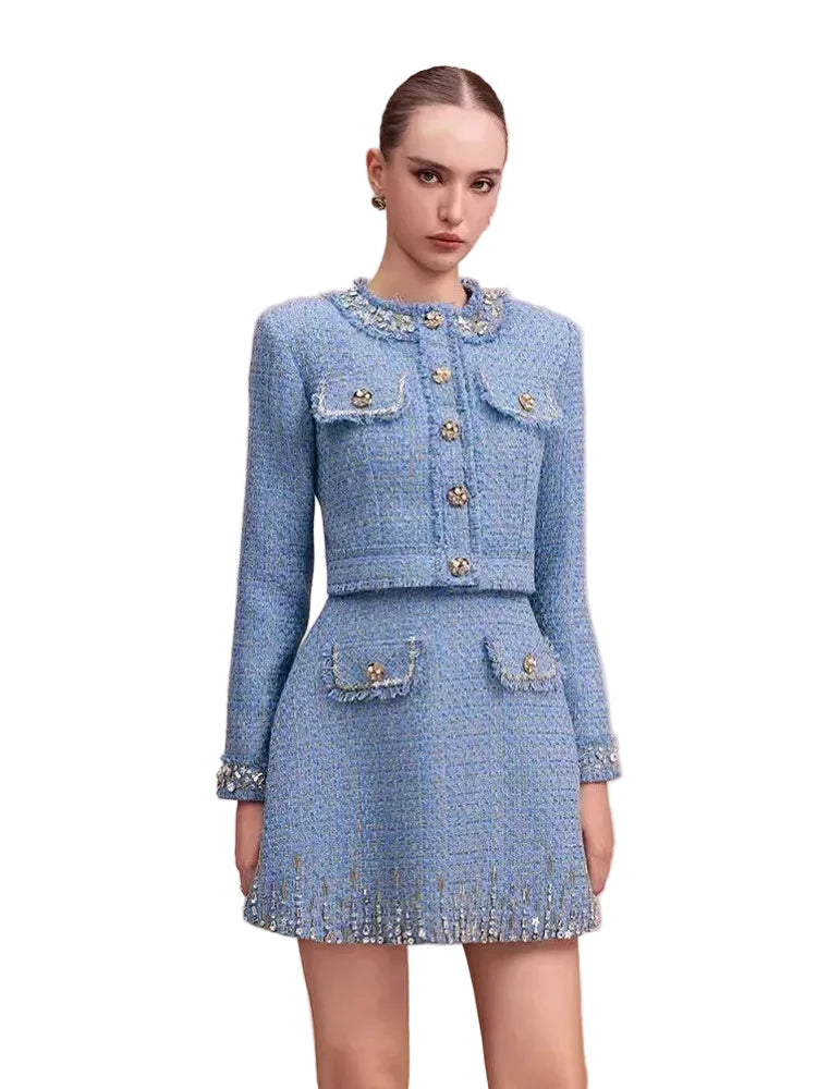 Ensemble femme tweed, veste et robe – CLEVI Paris