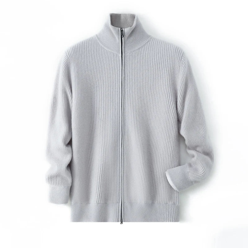 Cardigan Homme 100% Cachemire Col Double Zip Tricot Épais MVLYFLRT – Business Casual – 4 Coloris, M à XXL – CLEVI Paris