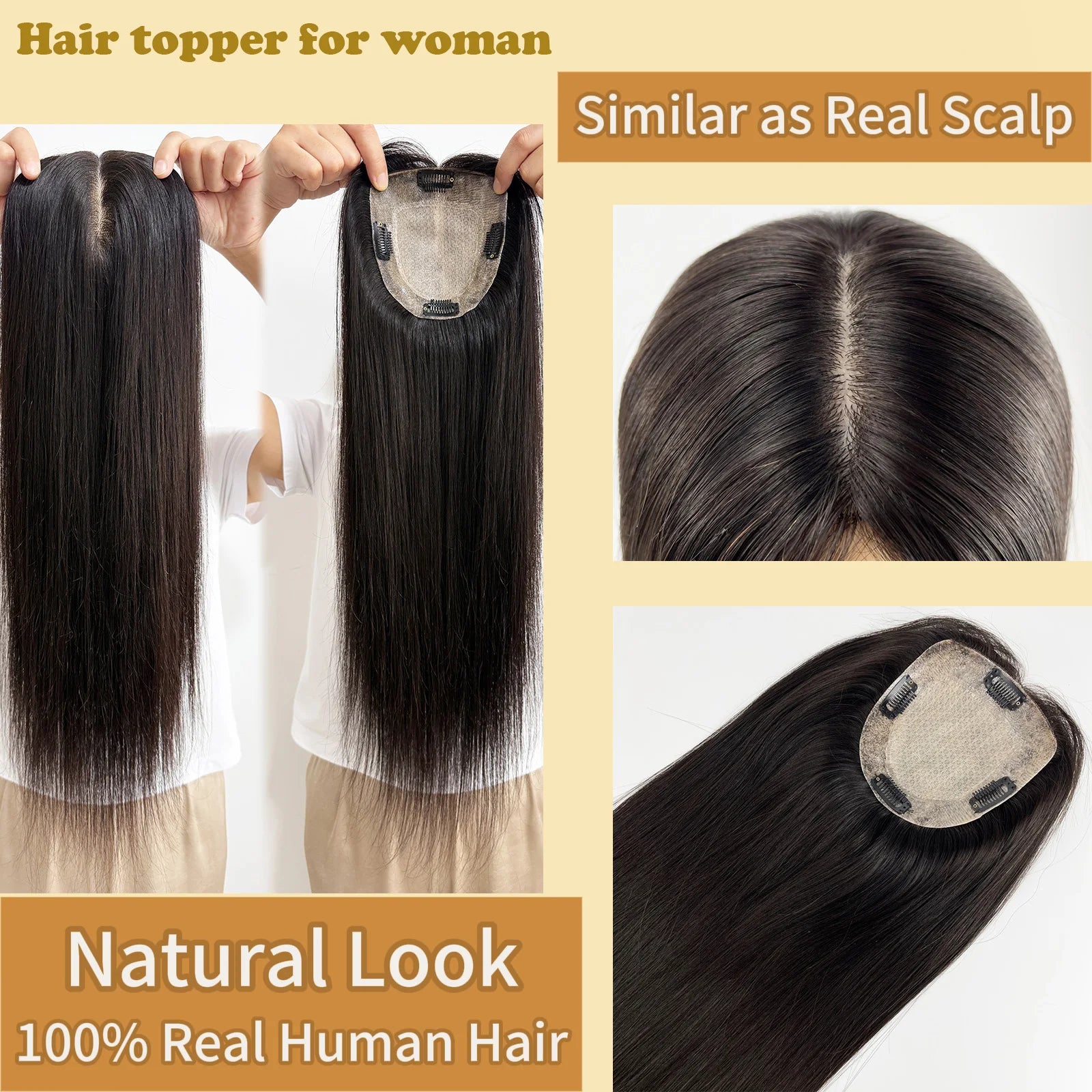 Topper Capillaire Femme Cheveux Humains Remy Base Soie 12x13cm 150% – CLEVI Paris