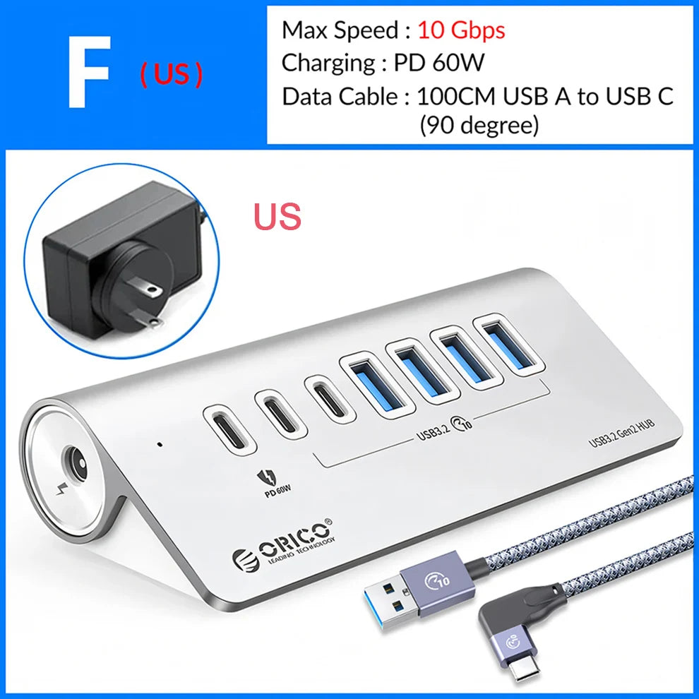 Docking Station ORICO USB-C 10Gbps 4 7 Ports PD60W Aluminium PC Mac – CLEVI Paris