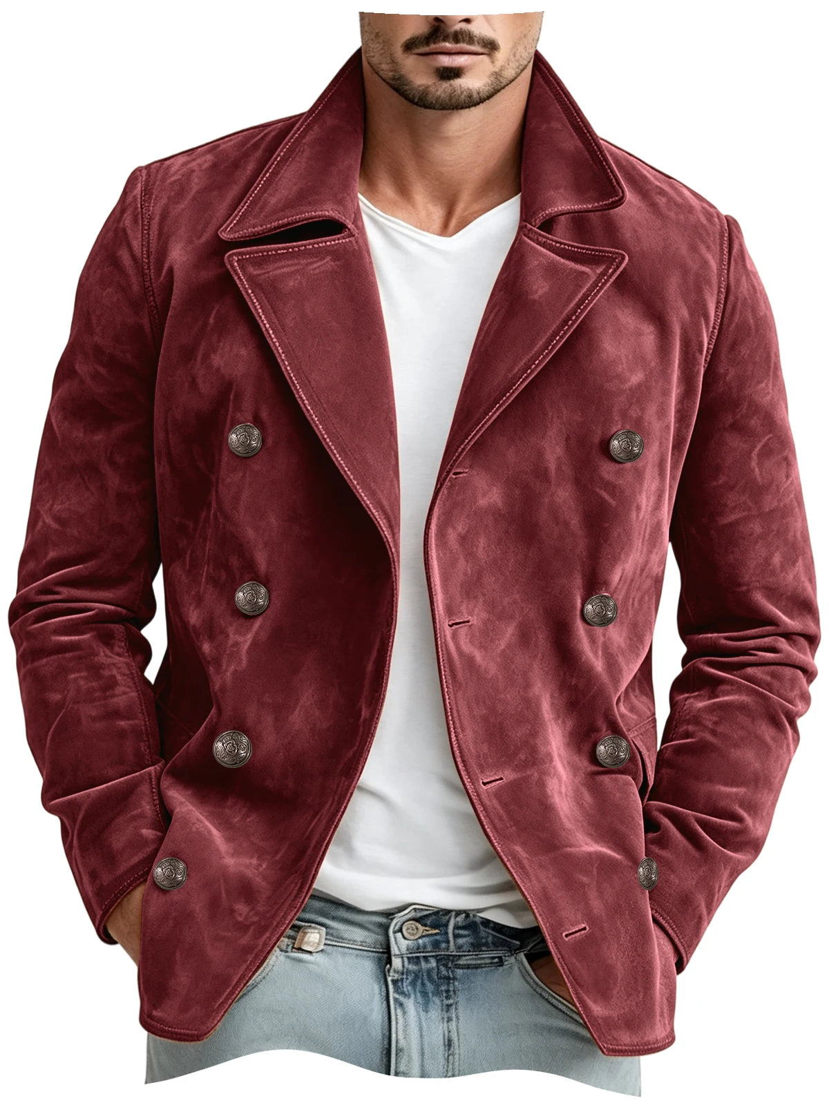 Blazer homme croisé en imitation daim – CLEVI Paris