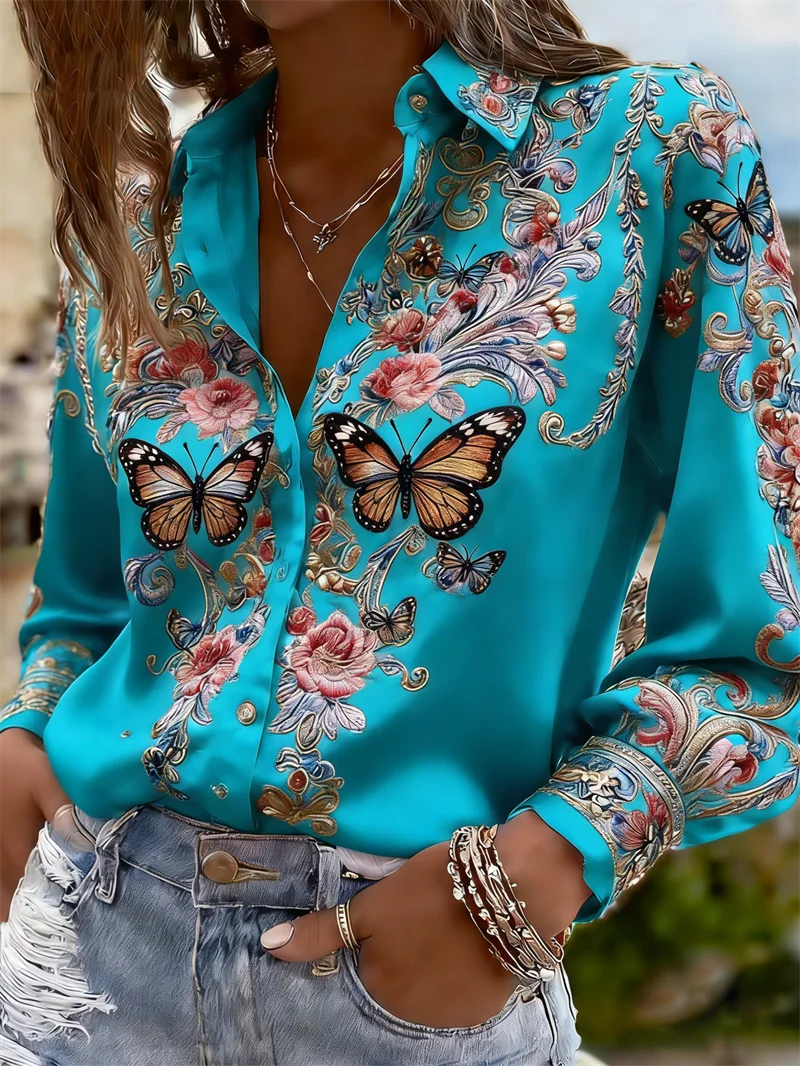 Chemise Femme Florale 3D à Col Imprimé – CLEVI Paris
