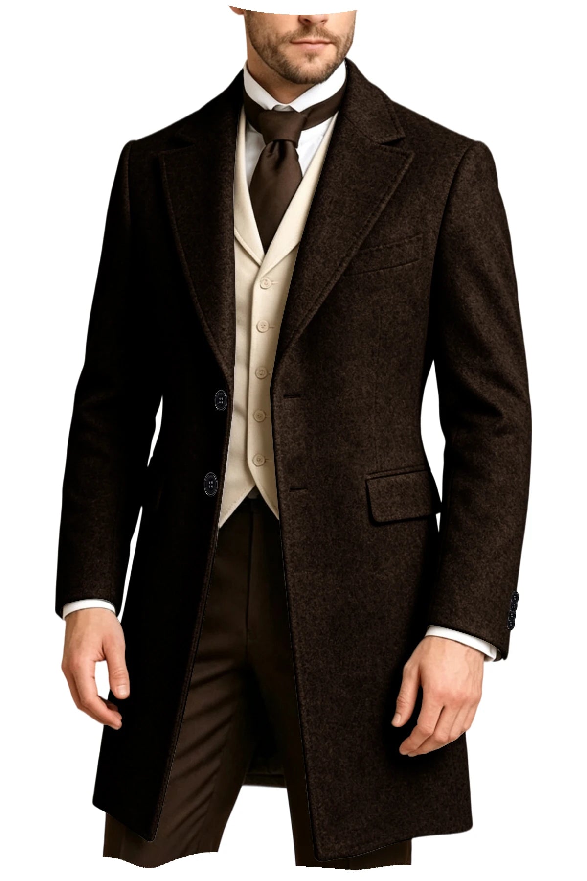 Manteau homme long à revers style rétro – CLEVI Paris