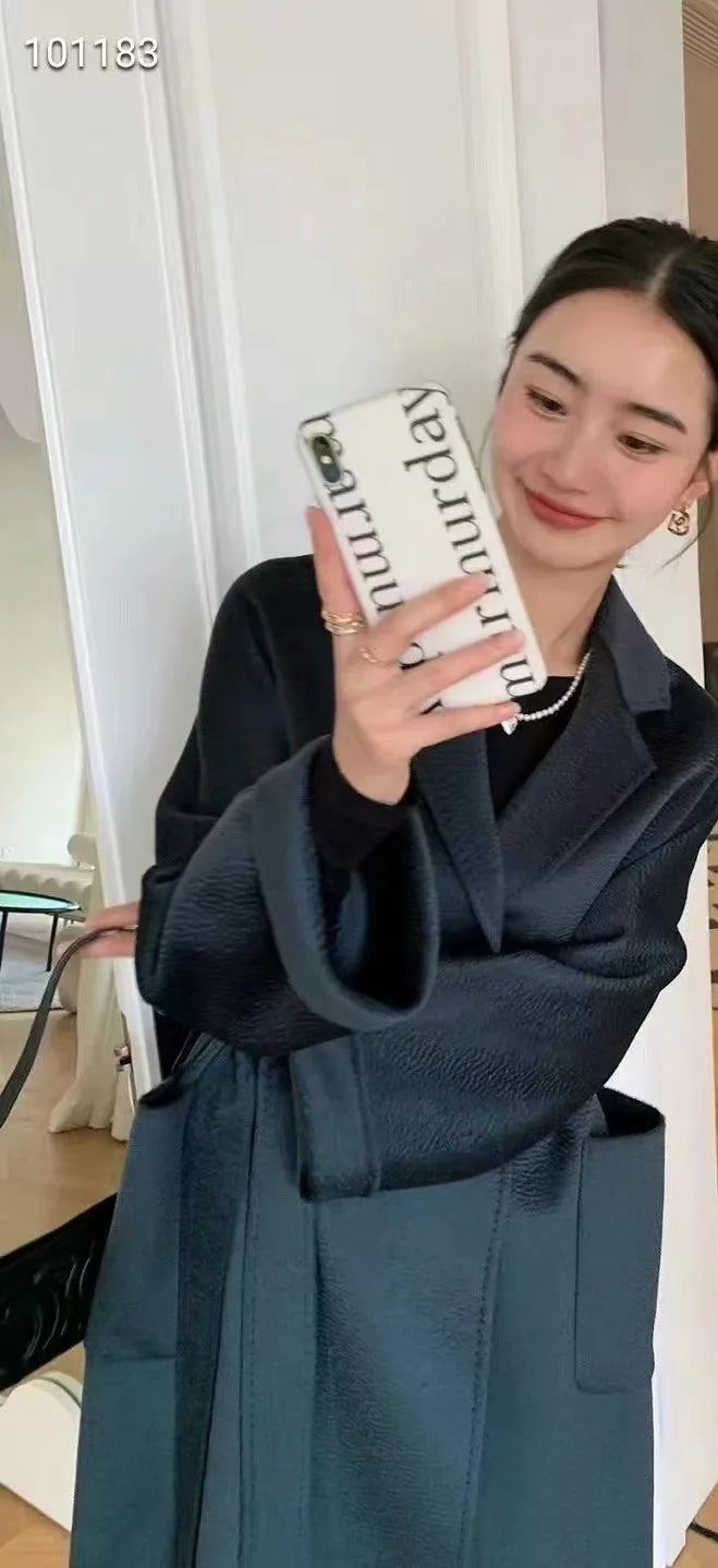 Manteau long femme en laine ceinturé – CLEVI Paris