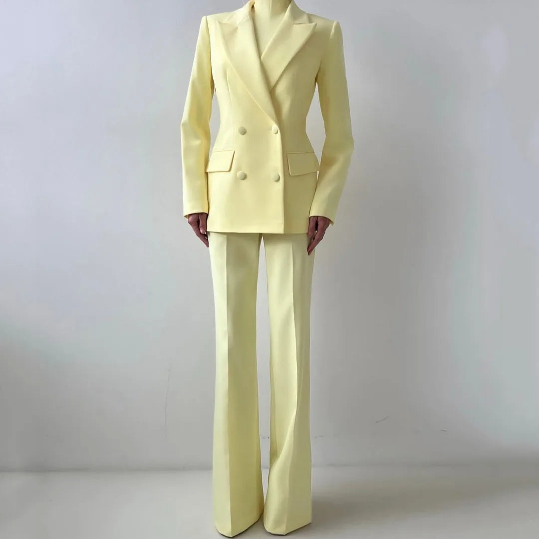 Tailleur Pantalon Femme 2 Pièces Double Boutonnage Blazer & Pantalon 6 Coloris – CLEVI Paris