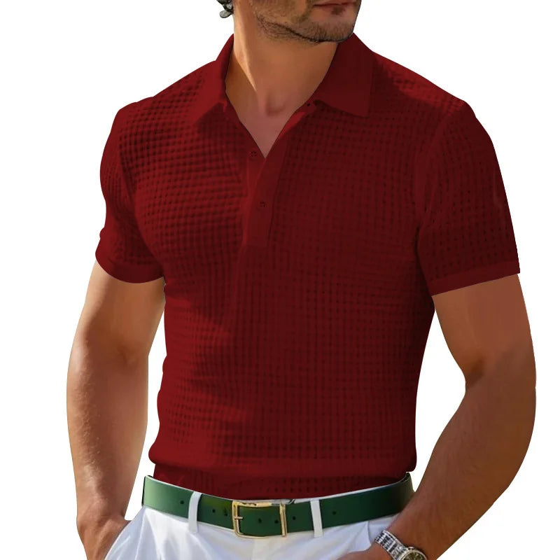 Polo Homme Texturé Waffle Col Boutonné Manches Courtes – CLEVI Paris