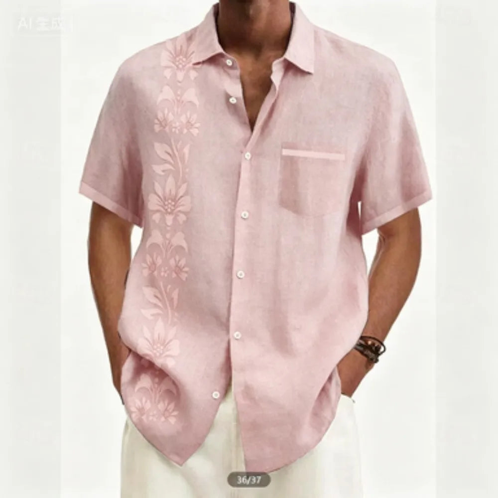 Chemise homme à fleurs en lin manches courtes – CLEVI Paris