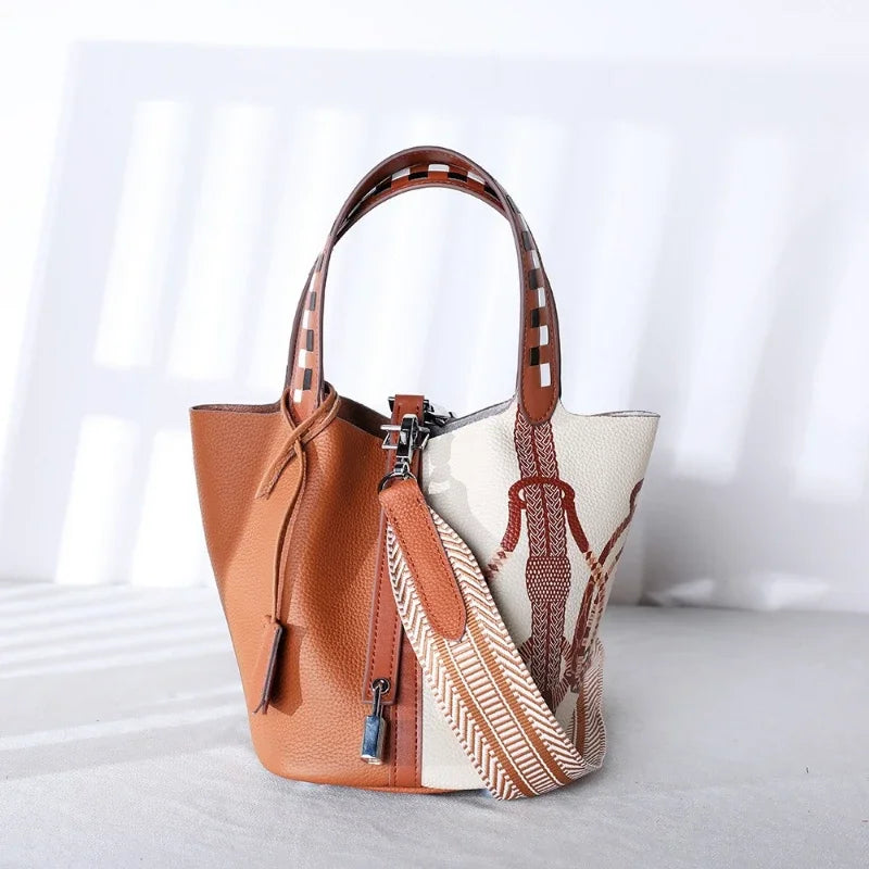 Sac Seau Cuir Bicolore Patchwork Bandoulière Rayures Femme – CLEVI Paris