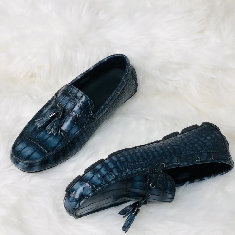 Mocassins homme bleus à franges – CLEVI Paris