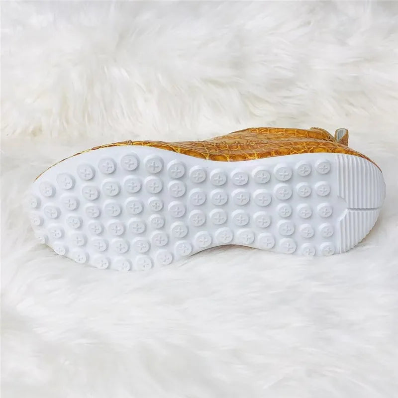 Sneakers Mi-Montantes Cuir Croco Or Peint Main Homme