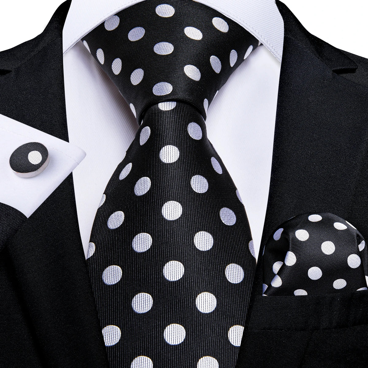 Coffret cravate homme à pois, pochette et boutons – CLEVI Paris