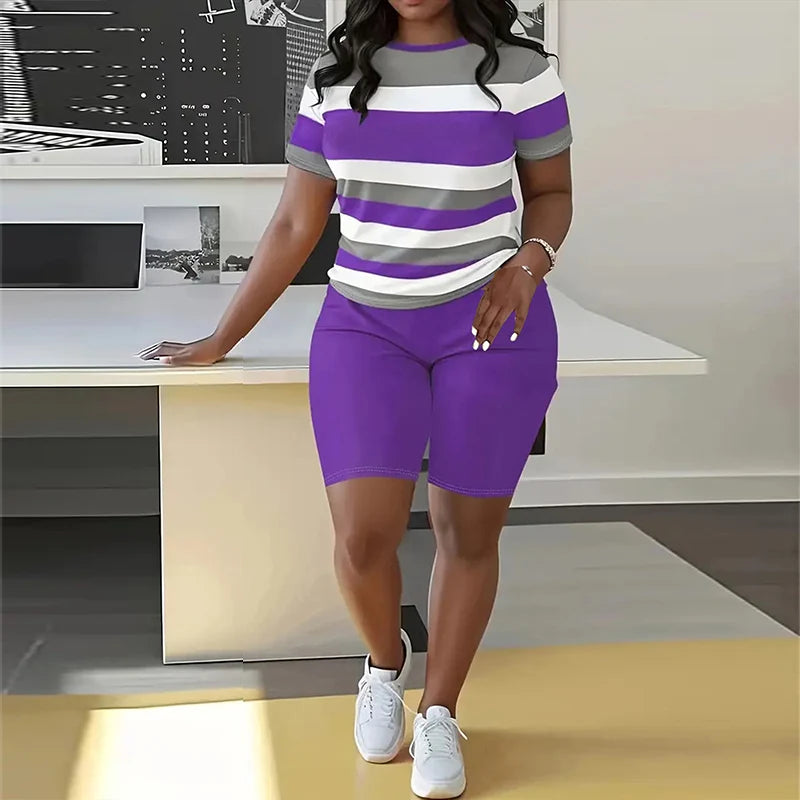 Ensemble 2 Pièces Femme Top Rayé Manches Courtes & Short – CLEVI Paris