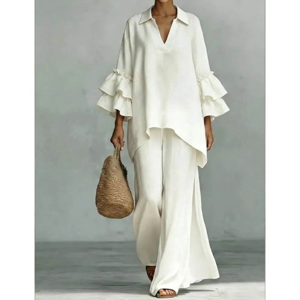 Ensemble femme à revers et pantalon large – CLEVI Paris