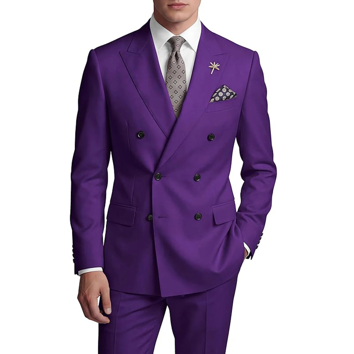 Costume homme 2 pièces croisé à boutons dorés – CLEVI Paris