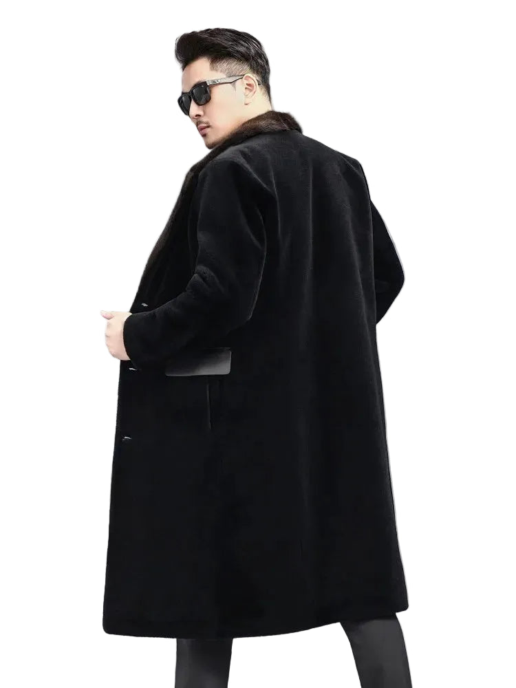 Manteau long homme noir à col contrastant – CLEVI Paris