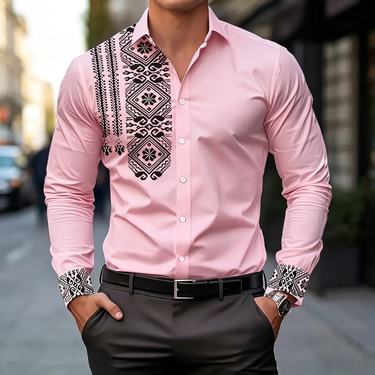 Chemise homme à imprimé géométrique – CLEVI Paris