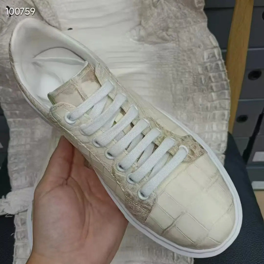 Sneakers homme beiges en cuir à lacets – CLEVI Paris