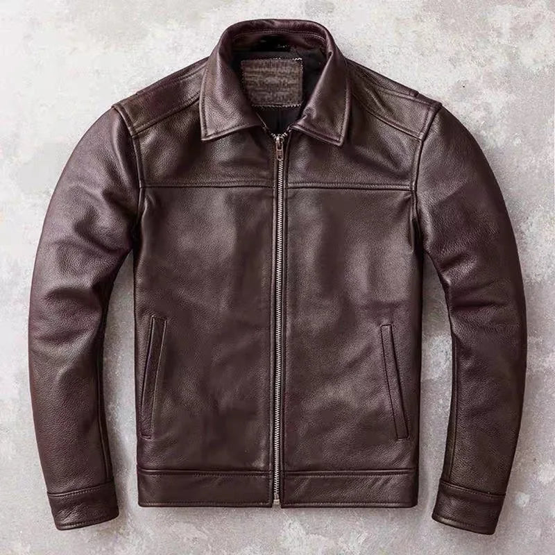Veste homme en cuir de vache, col rond – CLEVI Paris