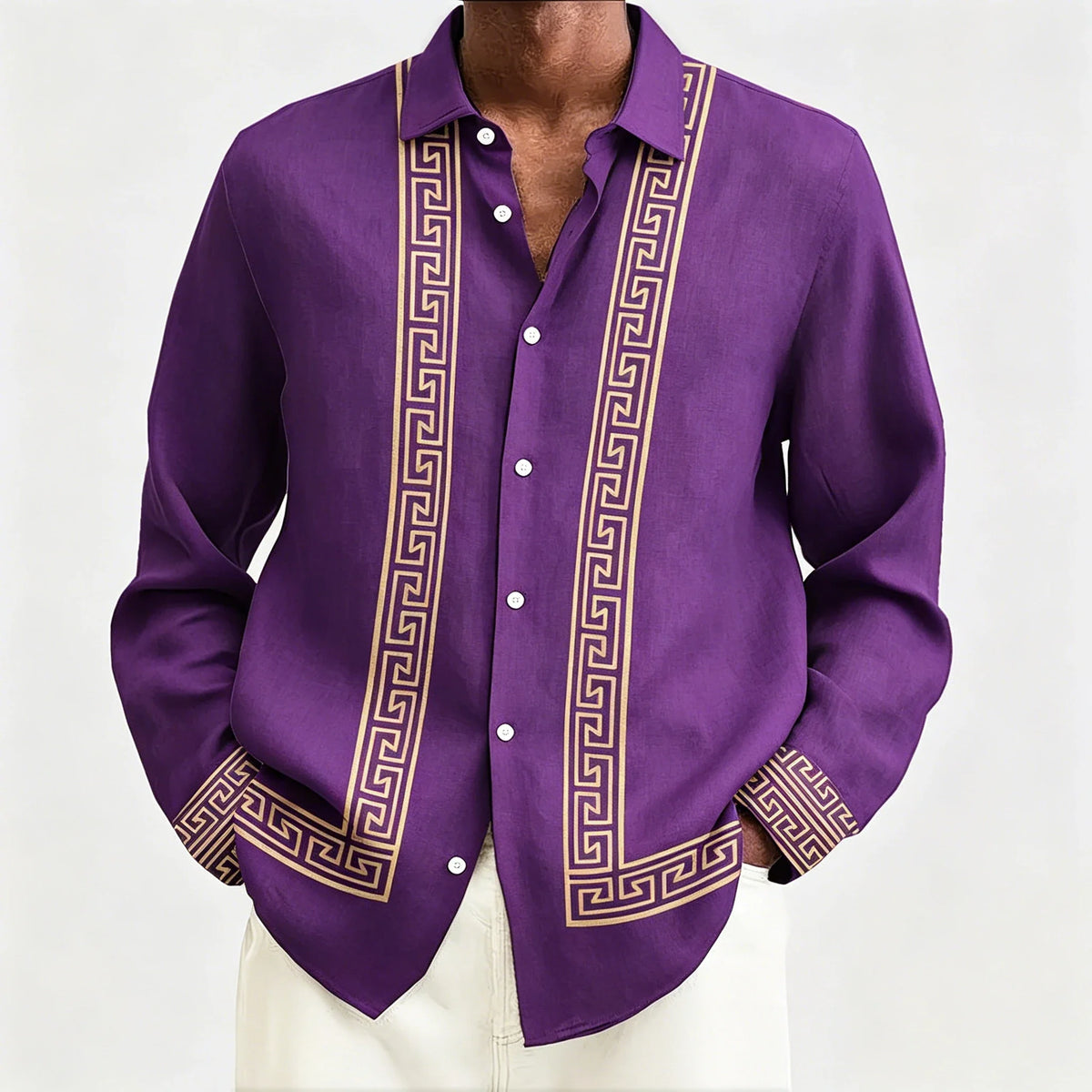 Chemise Homme Manches Longues Imprimée Rétro Col Rabattu – CLEVI Paris
