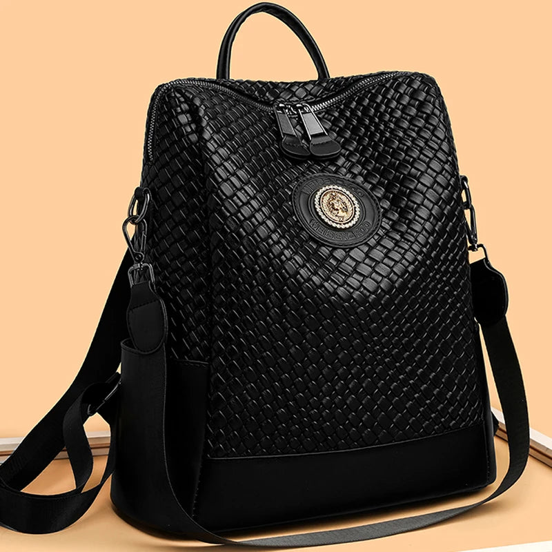 Sac à Dos PU Souple Femme Brodé Grande Capacité 32x14x34cm 740g Noir – CLEVI Paris