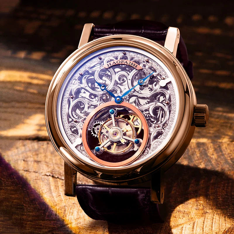 Montre Homme Tourbillon Manuel HAOFA K008 – Or Massif 18K Squelette Sculpté Verre Saphir Édition Limitée – CLEVI Paris
