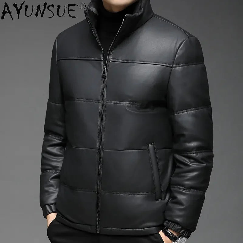 Veste homme en cuir noir à col montant – CLEVI Paris