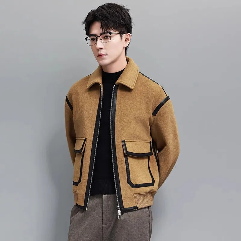 Blouson homme en laine à détails contrastés – CLEVI Paris