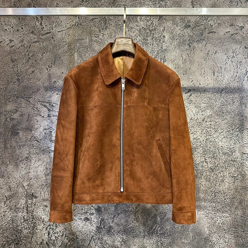 Blouson homme en cuir suédé marron – CLEVI Paris