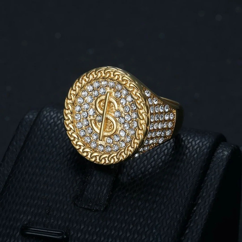 Bague dollar dorée en acier inoxydable – CLEVI Paris