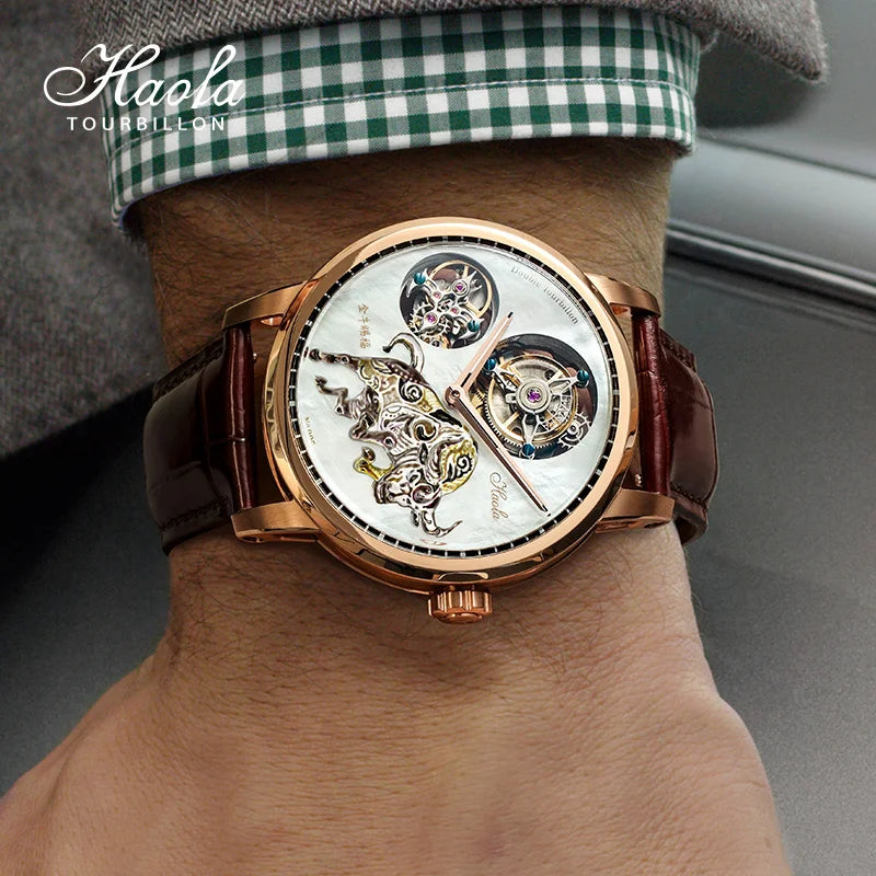 Montre Homme Double Tourbillon Volant HAOFA 005 – CAL.3H80 Verre Saphir Bracelet Crocodile Édition Limitée – CLEVI Paris