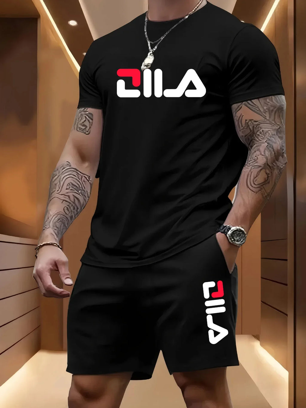 Ensemble homme t-shirt et short en polyester – CLEVI Paris