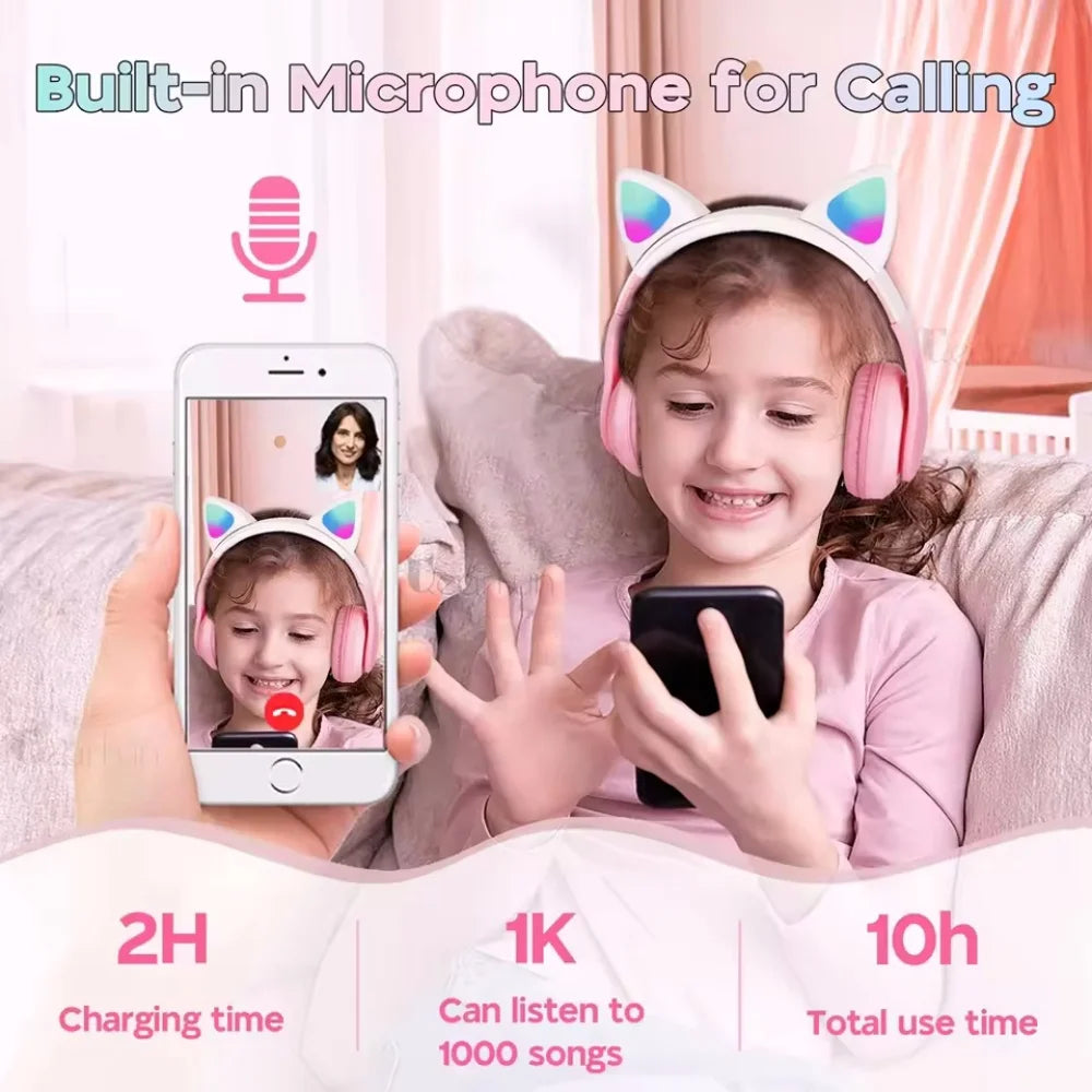 Casque Enfant Oreilles de Chat LED Bluetooth 5.0 – CLEVI Paris