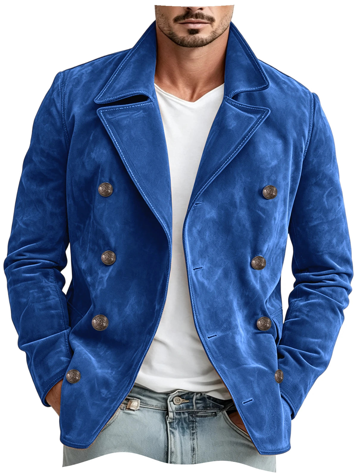 Blazer homme croisé en imitation daim – CLEVI Paris