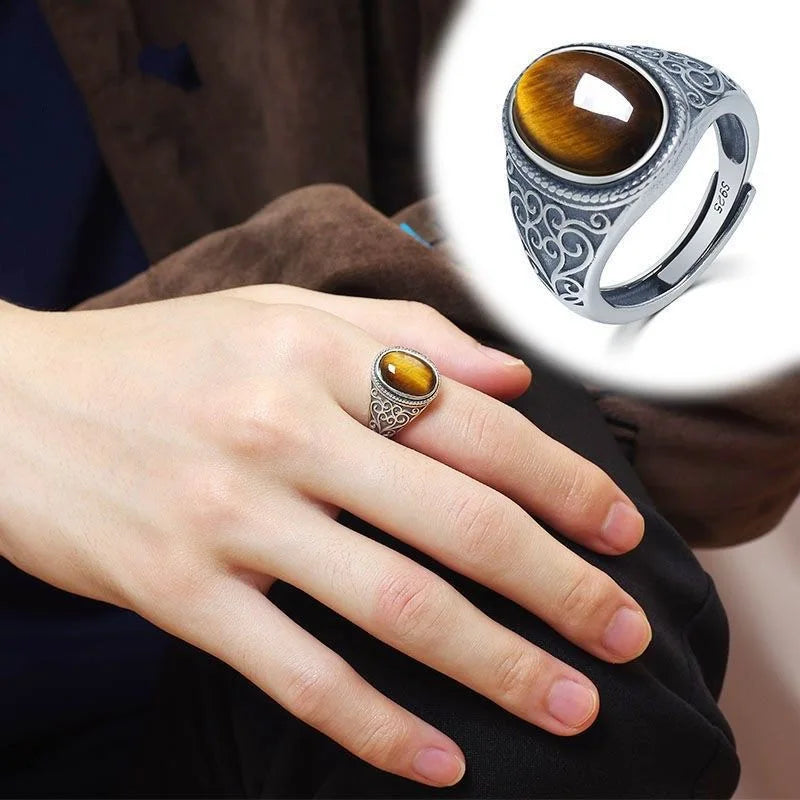 Bague Homme Œil de Tigre Argent 925 – CLEVI Paris