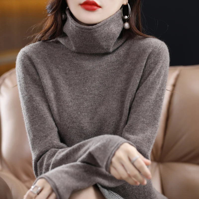 Pull femme col roulé en laine mérinos – CLEVI Paris