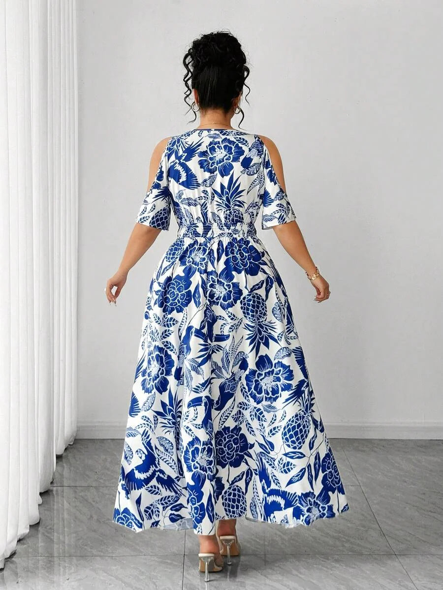 Robe Bohème Grande Taille Femme Imprimé Floral & Oiseaux Taille Cintrée Vacances – CLEVI Paris