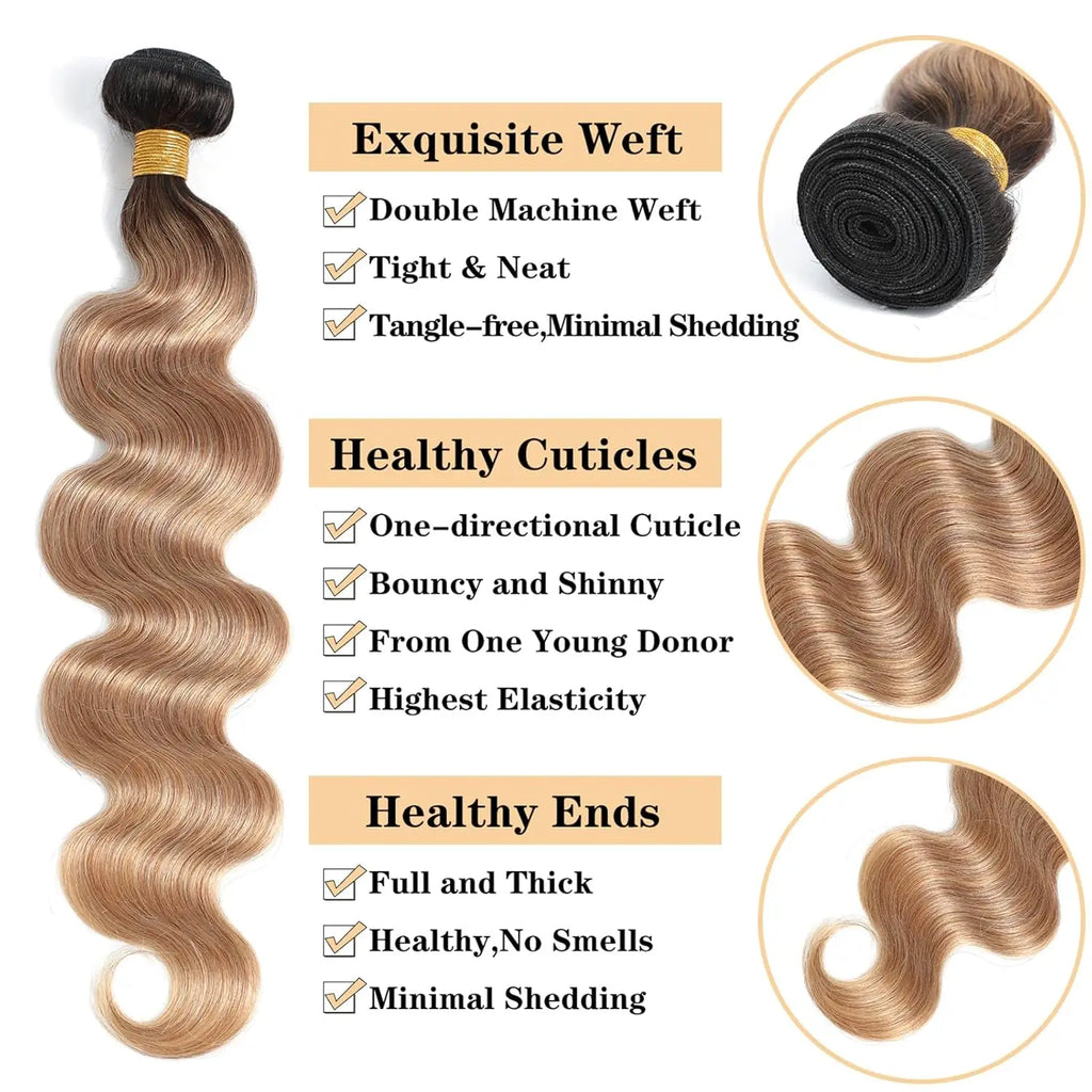 Extensions Cheveux Body Wave Ombré Miel 100% Cheveux Humains Brésiliens – CLEVI Paris