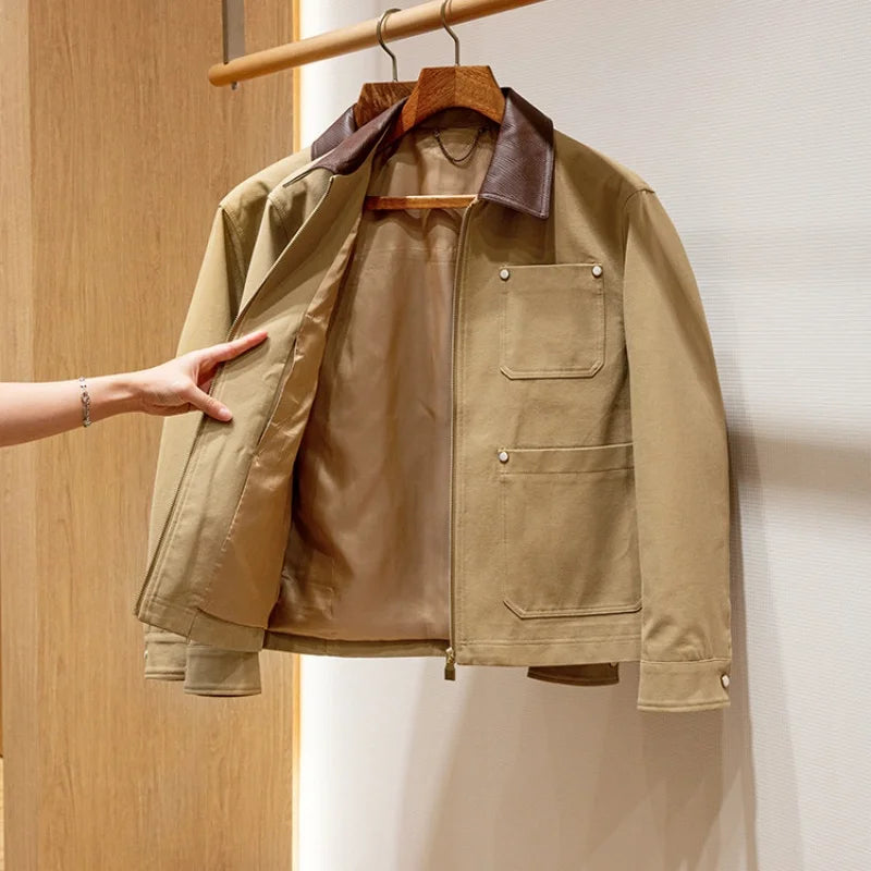 Veste homme camel à revers et rivets – CLEVI Paris