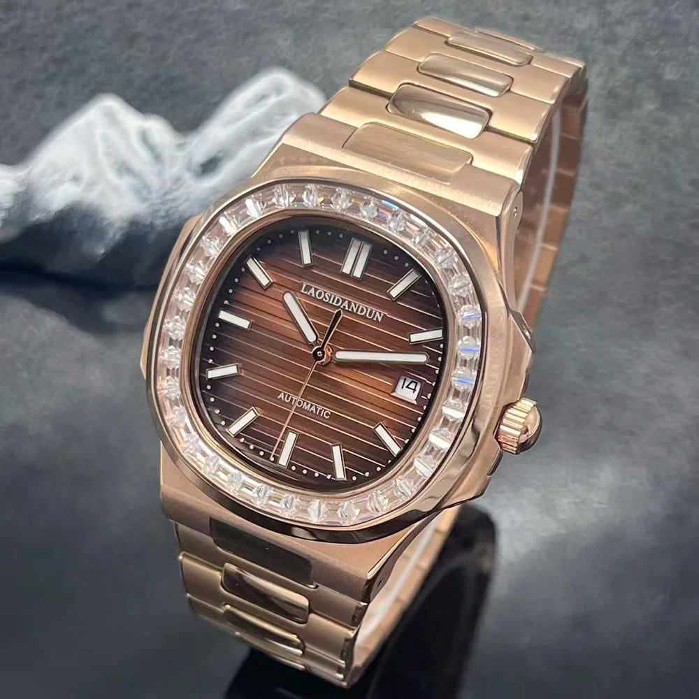 Montre Homme Automatique HUAYRA Rose Gold – Diamants Cadran Brun Fond Transparent Étanche – CLEVI Paris