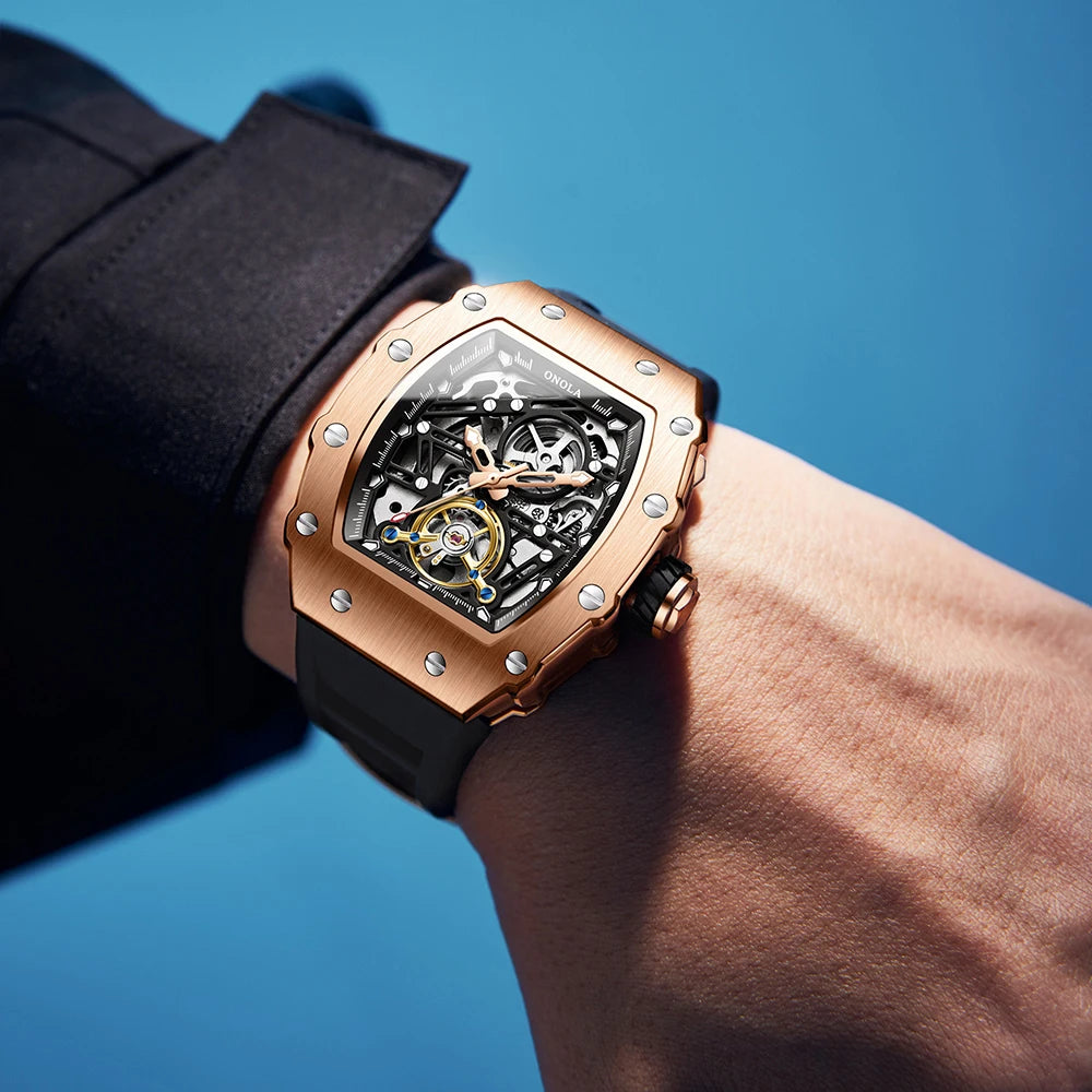 Montre Automatique Homme Onola ON-3854 Tourbillon Squelette Tonneau Silicone – CLEVI Paris