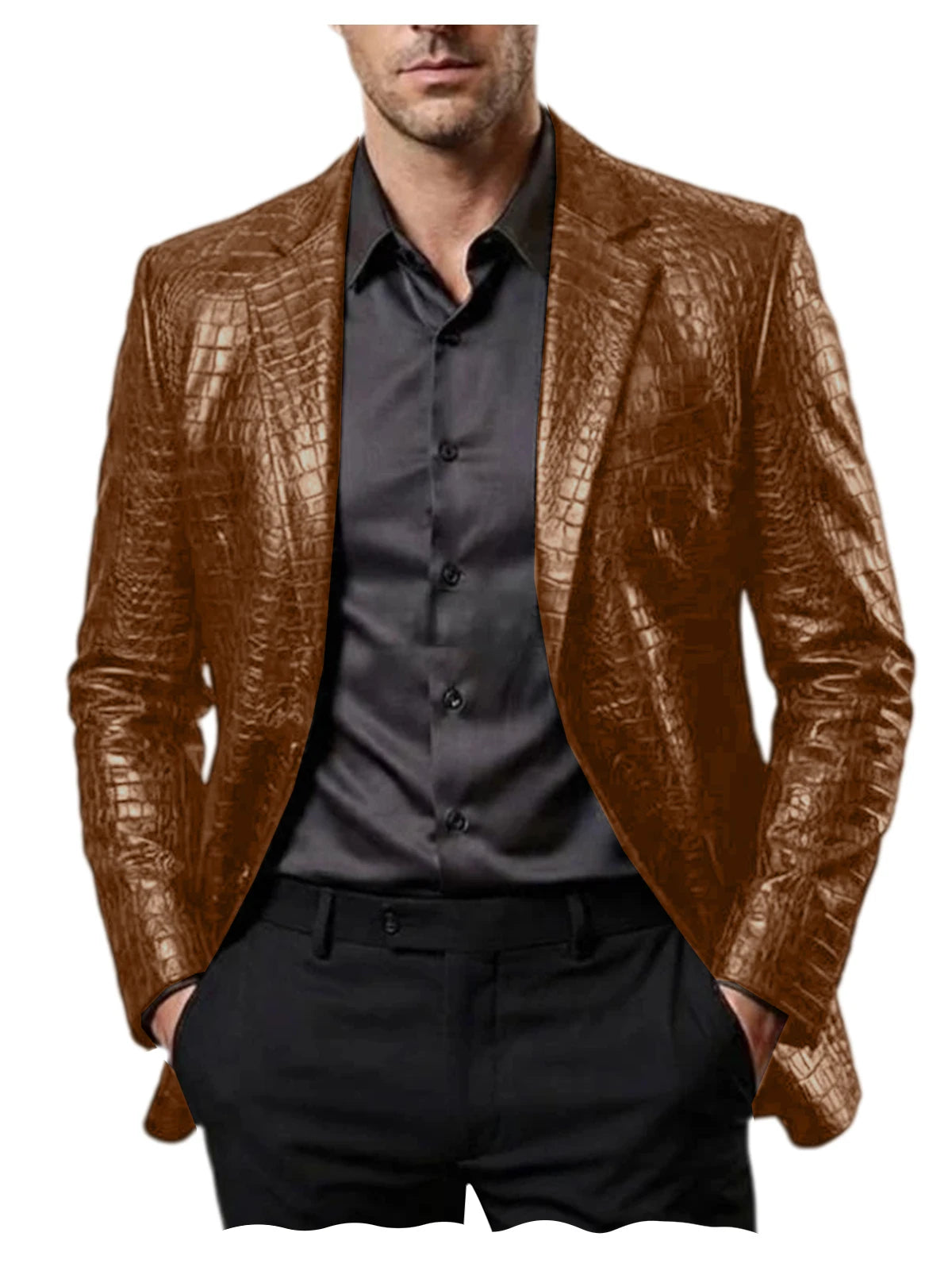 Blazer homme en simili cuir motif crocodile – CLEVI Paris