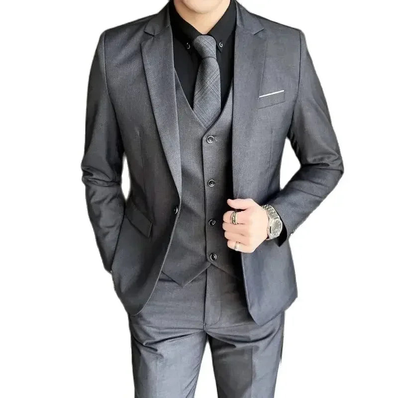 Costume 3 Pièces Homme Blazer Gilet Pantalon Coupe Slim – CLEVI Paris