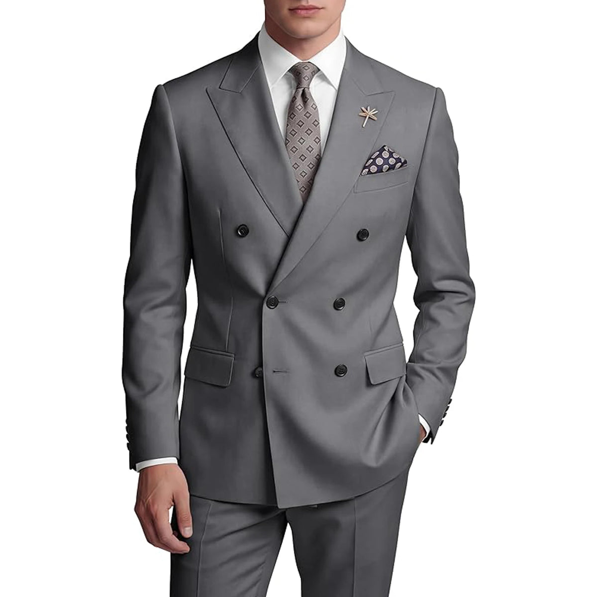 Costume homme 2 pièces croisé à boutons dorés – CLEVI Paris