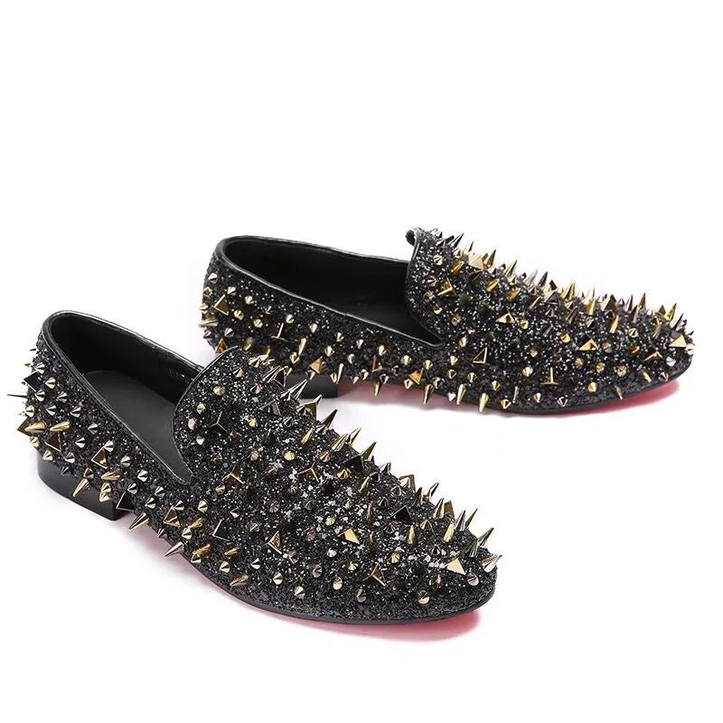 Loafers Homme Clous Spikes Cuir Véritable Slip-On Bout Pointu Luxe Mariage 5 Coloris – CLEVI Paris