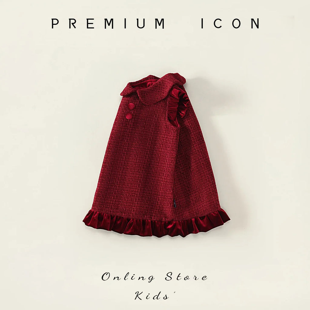Robe fille rouge en velours à col Claudine – CLEVI Paris