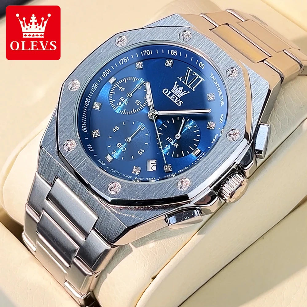 OLEVS 3626 Montre Homme Quartz Acier Chronographe Lumineuse – CLEVI Paris