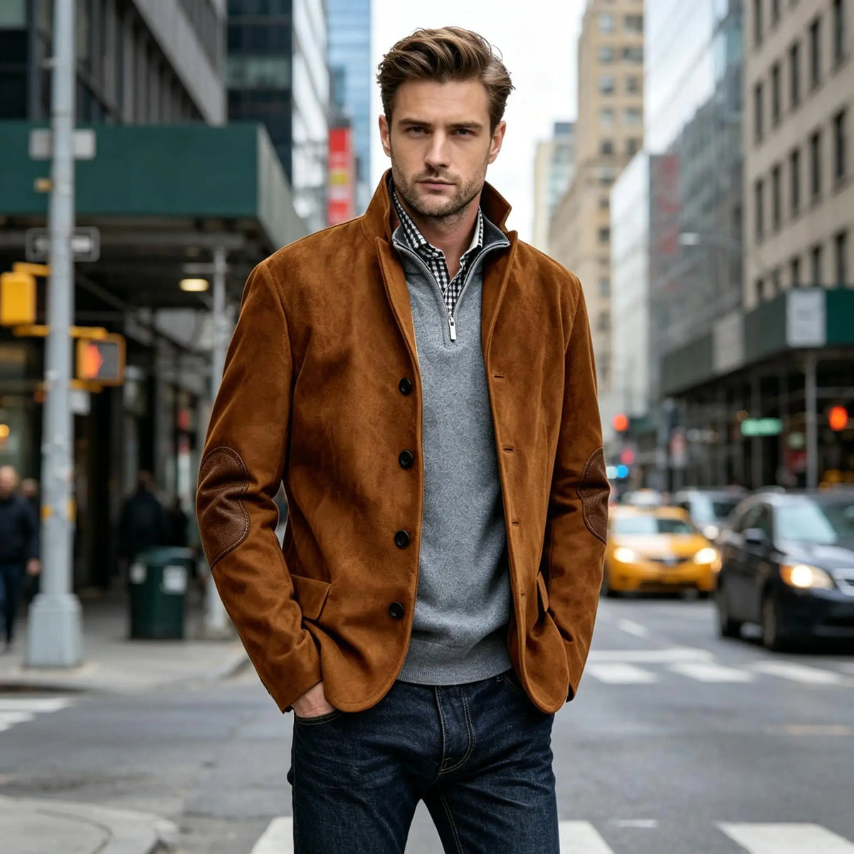 Blazer homme col montant, patchs aux coudes – CLEVI Paris