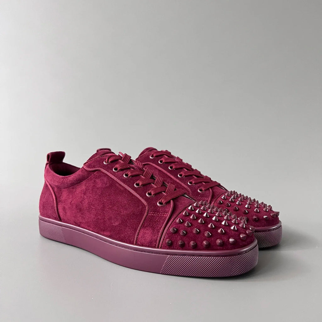 Sneakers Basses Cuir Suède Rouge Bordeaux Rivets Homme – CLEVI Paris